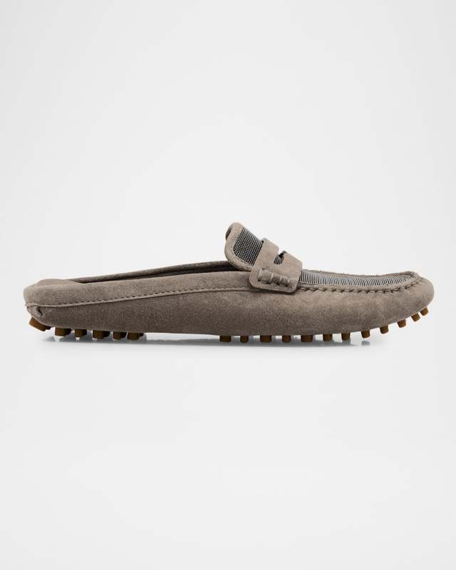 Suede Monili Penny Loafer Mules